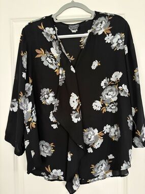 Van Heusen Black Floral Draped Front Blouse
